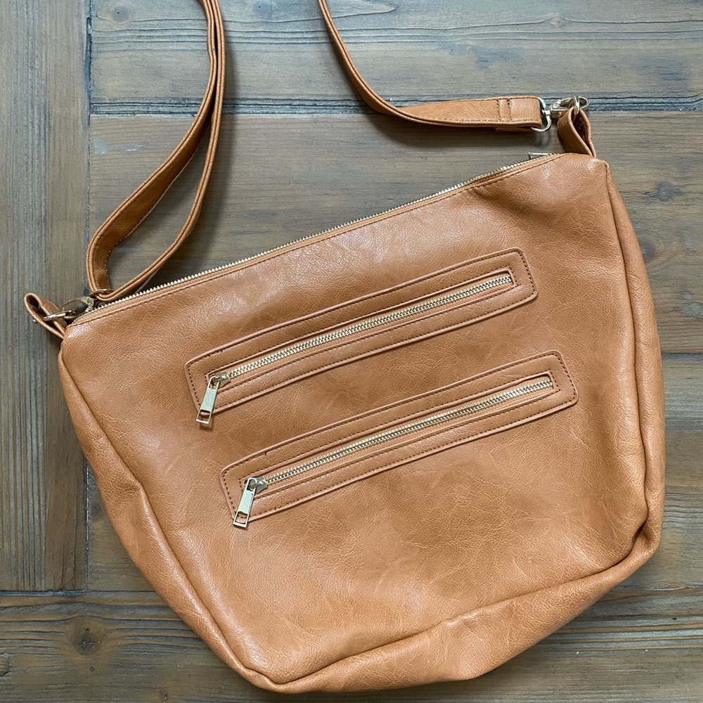 Tan Faux Leather Adjustable Purse with multi-pocket Storage